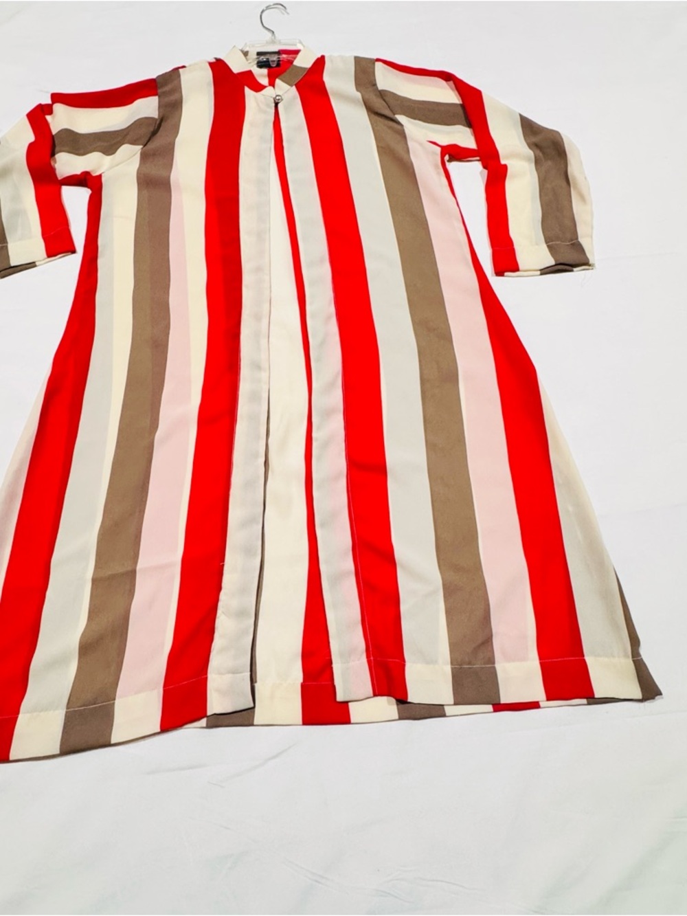Junior’s Striped Midi Tunic Dress Long Sleeve Red Beige Brown Relaxed Fit